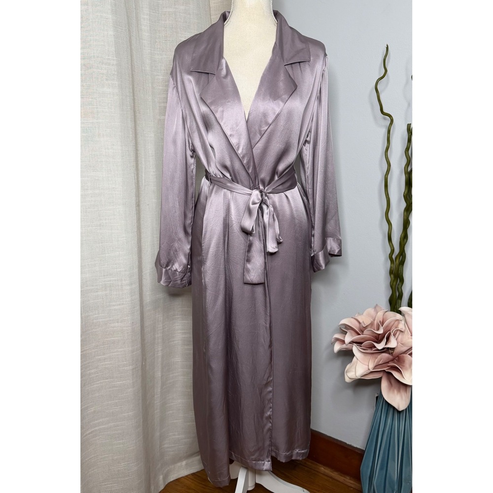WinterSilks 100% Silk Long Wrap Robe Belted Pockets Lavender Women's Size Small